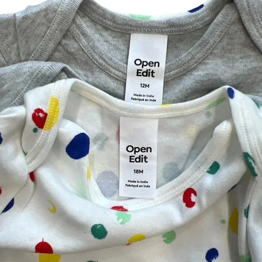 Open Edit White Gray Polka Dot Bodysuit Set 6 months